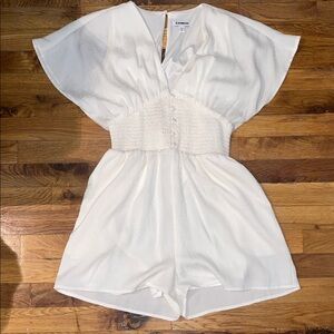 Express White Romper with Smocked Detail